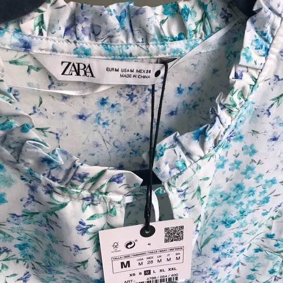 NWT! Zara Blue Floral Poplin Printed Dress with Ruffle Trim Size: M - Picture 7 of 11